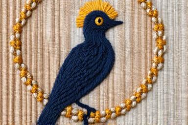 モチーフを背景色から浮かび上がらせるイタリアのアシジ刺繍作品