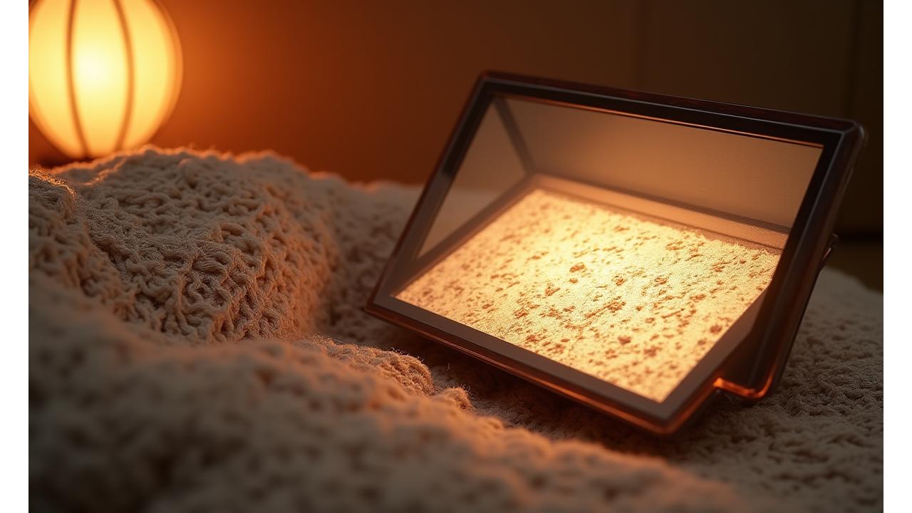 伝統的な手芸品と現代のデジタルツールの融合を象徴するイメージ。編み物や刺繍のサンプルがタブレットやPCの画面上に3Dモデルとして表示されている様子。
