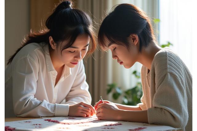 講師が受講生と個別相談している様子