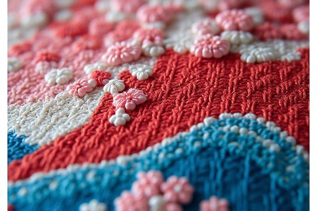 鮮やかなクロスステッチ刺繍、花のデザイン