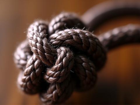 伝統的な組紐の結び目のクローズアップ、規約の複雑な関係性と安心感を表現